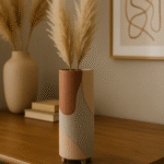 Vara Terracotta Abstract Vase. Terracotta vase. Abstract ceramic vase. Bauhaus décor. Colourful geometric vase. Handcrafted home décor. Small and large vase. Modern sculptural vase. Artistic terracotta accessory.