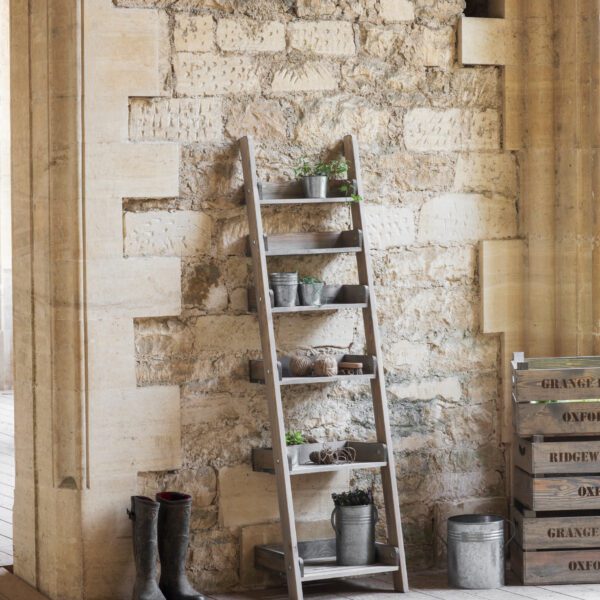 Aldsworth Shelf Ladder Unit. Rustic ladder shelf. Spruce shelving unit. Indoor outdoor ladder shelf. Wooden ladder bookcase. Plant ladder stand. Farmhouse shelving. Kitchen ladder shelf. Decorative wooden ladder. Natural wood shelf unit. Potting shed storage. Home décor ladder shelf. Multi-depth shelving unit. Rustic home storage. Folding ladder shelf.