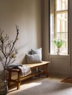 Hanborough Bench. Recycled teak bench. Rustic wooden bench. Live edge bench. Trestle style bench. Reclaimed wood furniture. Indonesian teak bench. Hallway bench. Dining bench. Farmhouse seating. Natural wood bench. Rustic entryway bench. Bedroom bench seating. Handcrafted teak bench. Warm wood bench.