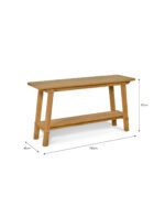 Hanborough Console Table. Recycled teak console table. Live edge console table. Rustic hallway table. Wooden console table. Trestle style table. Natural wood console. Sustainable furniture. Modern rustic furniture. Entryway console table. Teak wood furniture. Handcrafted console table. Hallway storage table. Lower shelf console table. Warm wood furniture.