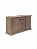 Topsham Large Sideboard. Recycled pine sideboard. Rustic wooden sideboard. Large storage sideboard. Kitchen sideboard unit. Dining room storage. Farmhouse style furniture. Natural wood sideboard. Pine sideboard cabinet. Living room storage unit. Spacious sideboard drawers. Rustic home furniture. Dark handle sideboard. Reclaimed wood sideboard. Sturdy wooden sideboard.