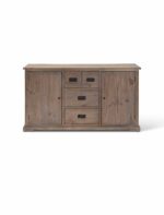 Topsham Large Sideboard. Recycled pine sideboard. Rustic wooden sideboard. Large storage sideboard. Kitchen sideboard unit. Dining room storage. Farmhouse style furniture. Natural wood sideboard. Pine sideboard cabinet. Living room storage unit. Spacious sideboard drawers. Rustic home furniture. Dark handle sideboard. Reclaimed wood sideboard. Sturdy wooden sideboard.