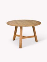 Hawthorne Round Dining Table. Reclaimed teak dining table. Round wooden dining table. Rustic dining table. Indonesian teak furniture. Sustainable dining table. Natural wood round table. Farmhouse round dining table. Rustic kitchen table. Solid teak round table. Reclaimed wood furniture. Four to six seater dining table. Textured wood dining table. Durable teak table. Eco-friendly dining furniture.