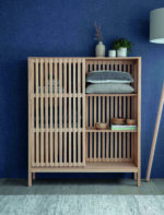 Linear Large Storage Cabinet. Natural ash cabinet. Sliding door storage unit. Modern storage cabinet. Vertical line cabinet. Minimalist storage furniture. Exposed shelving cabinet. Contemporary storage unit. Living room cabinet. Dining room storage. Home office storage. Scandinavian style cabinet. Modern wood cabinet. Tall storage unit. Functional home storage.