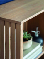 Linear Large Storage Cabinet. Natural ash cabinet. Sliding door storage unit. Modern storage cabinet. Vertical line cabinet. Minimalist storage furniture. Exposed shelving cabinet. Contemporary storage unit. Living room cabinet. Dining room storage. Home office storage. Scandinavian style cabinet. Modern wood cabinet. Tall storage unit. Functional home storage.