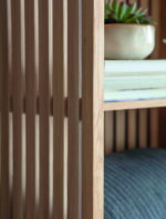 Linear Large Storage Cabinet. Natural ash cabinet. Sliding door storage unit. Modern storage cabinet. Vertical line cabinet. Minimalist storage furniture. Exposed shelving cabinet. Contemporary storage unit. Living room cabinet. Dining room storage. Home office storage. Scandinavian style cabinet. Modern wood cabinet. Tall storage unit. Functional home storage.